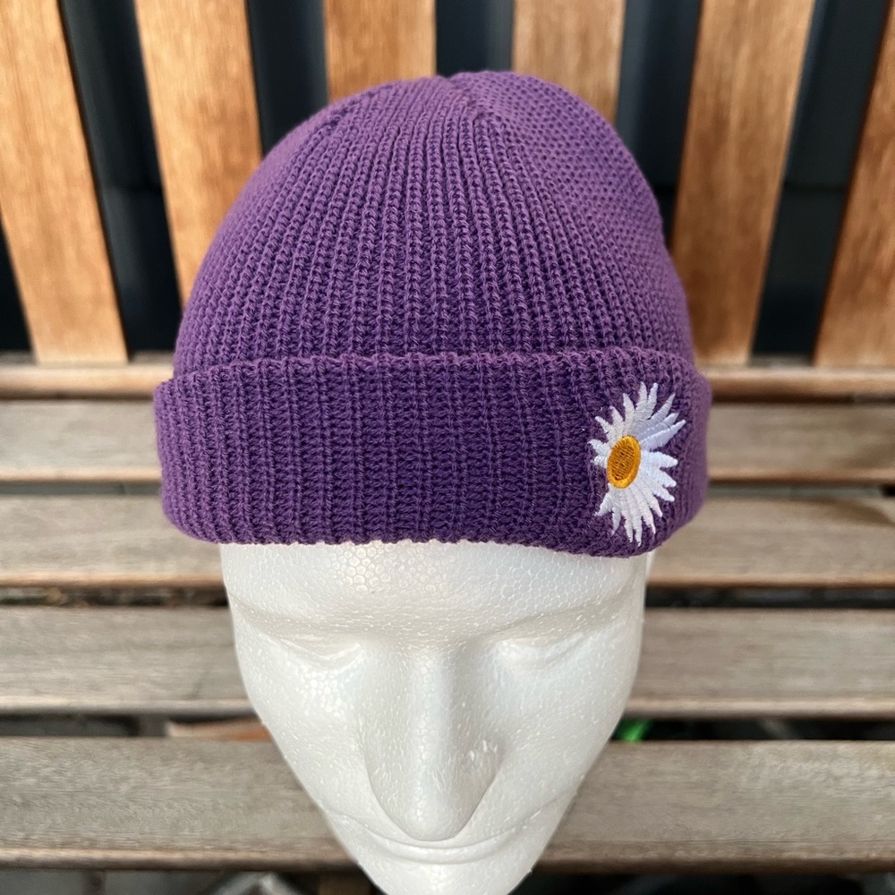 Purple with White Daisy Beanie